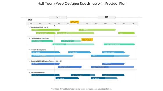 Half Yearly Web Designer Roadmap With Product Plan Introduction