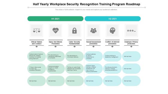 Half Yearly Workplace Security Recognition Training Program Roadmap Elements