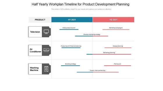 Half Yearly Workplan Timeline For Product Development Planning Icons