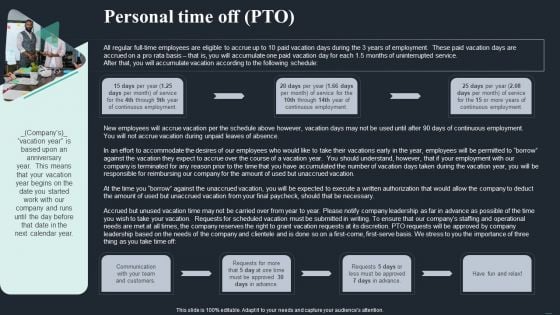 Handbook For Corporate Staff Personal Time Off Pto Ppt PowerPoint Presentation Gallery Inspiration PDF