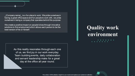 Handbook For Corporate Staff Quality Work Environment Ppt Inspiration Shapes PDF