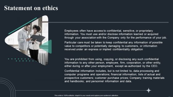 Handbook For Corporate Staff Statement On Ethics Ppt Slides Portrait PDF