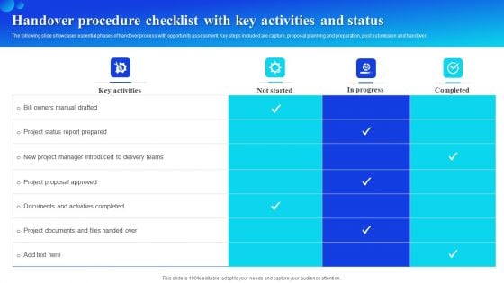 Handover Procedure Checklist With Key Activities And Status Download PDF Handover Procedure Checklist With Key Activities And Status Download PDF