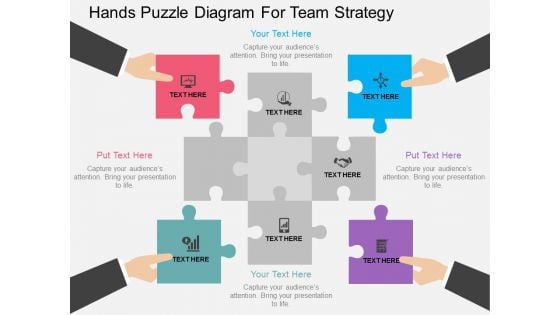 Hands Puzzle Diagram For Team Strategy Powerpoint Template