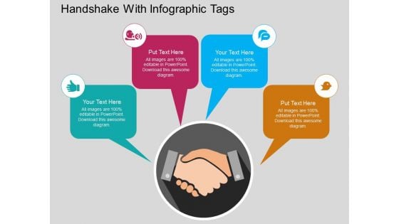 Handshake With Infographic Tags Powerpoint Templates