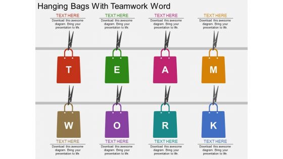 Hanging Bags With Teamwork Word Powerpoint Template