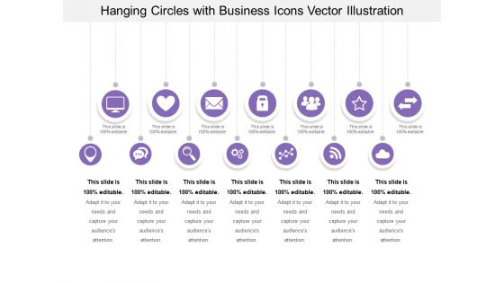 Hanging Circles With Business Icons Vector Illustration Ppt PowerPoint Presentation Pictures Professional PDF