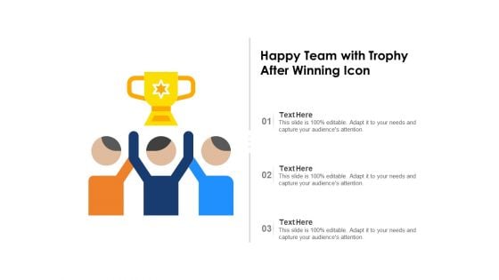 Happy Team With Trophy After Winning Icon Ppt PowerPoint Presentation Gallery Portrait PDF