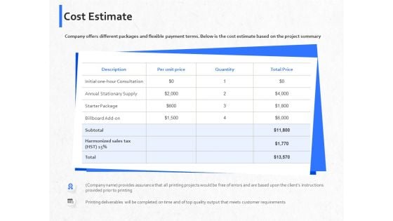 Hardbound Printing Cost Estimate Ppt Outline Background Images PDF