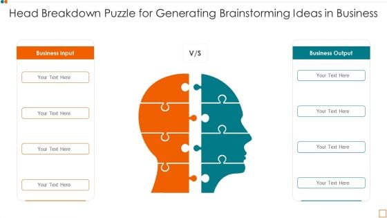 Head Breakdown Puzzle For Generating Brainstorming Ideas In Business Infographics PDF