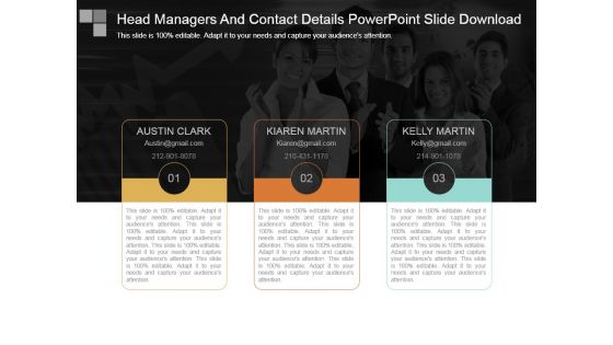 Head Managers And Contact Details Powerpoint Slide Download