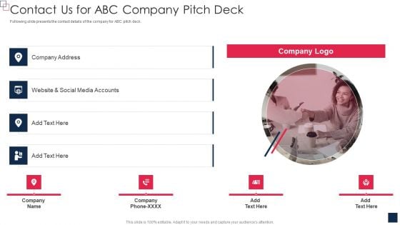 Health And Fitness App Pitch Deck Contact Us For ABC Company Pitch Deck Inspiration PDF