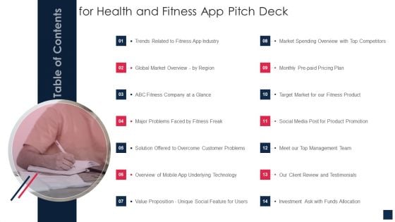 Health And Fitness App Pitch Deck For Health And Fitness App Pitch Deck Topics PDF