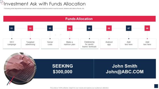 Health And Fitness App Pitch Deck Investment Ask With Funds Allocation Slides PDF Health And Fitness App Pitch Deck Investment Ask With Funds Allocation Slides PDF