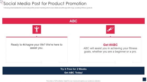 Health And Fitness App Pitch Deck Social Media Post For Product Promotion Guidelines PDF