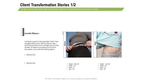 Health And Fitness Consultant Client Transformation Stories Teamwork Demonstration PDF