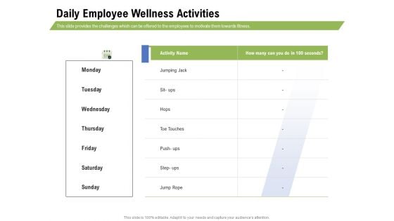 Health And Fitness Consultant Daily Employee Wellness Activities Ideas PDF