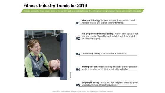 Health And Fitness Consultant Fitness Industry Trends For 2019 Infographics PDF