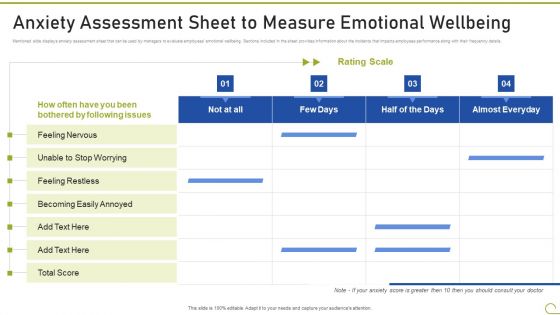 Health And Fitness Playbook Anxiety Assessment Sheet To Measure Emotional Wellbeing Formats PDF