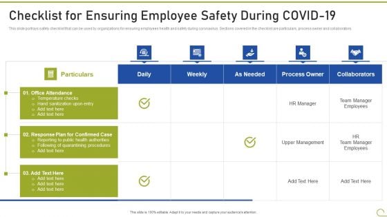 Health And Fitness Playbook Checklist For Ensuring Employee Safety During Covid 19 Download PDF