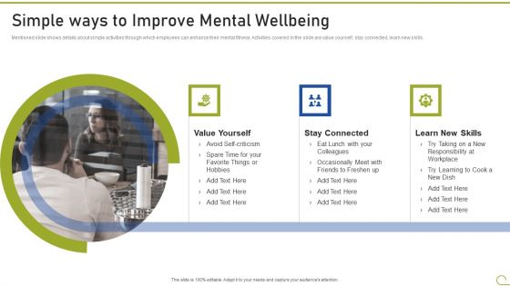 Health And Fitness Playbook Simple Ways To Improve Mental Wellbeing Diagrams PDF