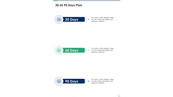 Health And Medication Proposal 30 60 90 Days Plan One Pager Sample Example Document