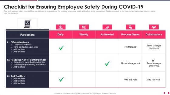 Health And Wellbeing Playbook Checklist For Ensuring Employee Safety During COVID19 Designs PDF Health And Wellbeing Playbook Checklist For Ensuring Employee Safety During COVID19 Designs PDF