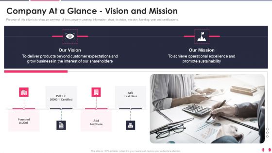 Health And Wellbeing Playbook Company At A Glance Vision And Mission Formats PDF