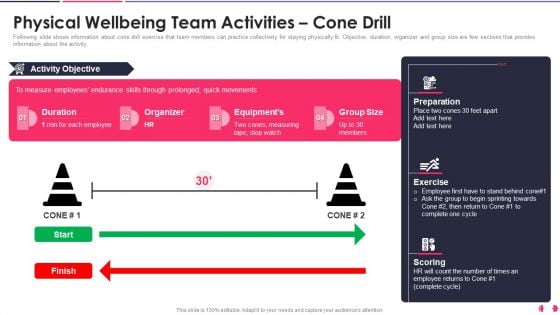 Health And Wellbeing Playbook Physical Wellbeing Team Activities Cone Drill Mockup PDF