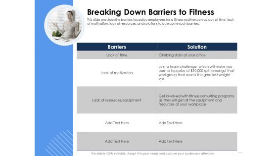 Health Breaking Down Barriers To Fitness Ppt Slides Graphics Download PDF