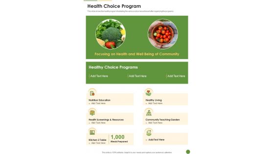 Health Choice Program One Pager Documents