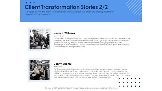 Health Client Transformation Stories Ppt Pictures Example Topics PDF