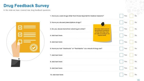 Health Clinic Marketing Drug Feedback Survey Ppt Summary Aids PDF