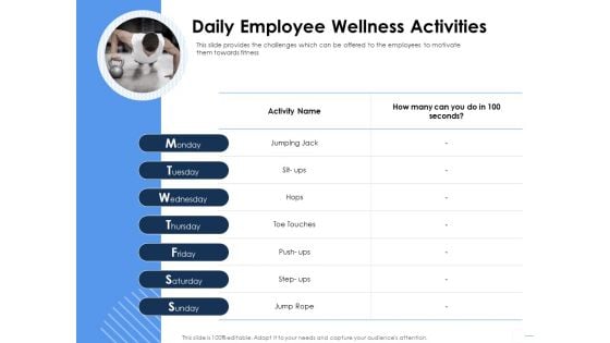 Health Daily Employee Wellness Activities Ppt Infographic Template Templates PDF