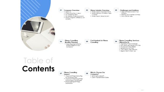 Health Table Of Contents Ppt Slides Example PDF