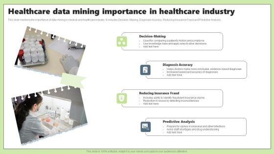 Healthcare Data Mining Importance In Healthcare Industry Ppt PowerPoint Presentation Portfolio Mockup PDF