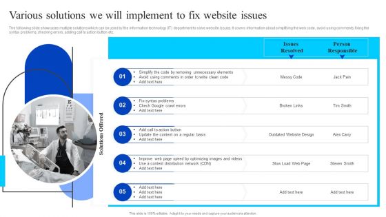 Healthcare Management Overview Trends Stats And Operational Areas Various Solutions We Will Implement To Fix Website Issues Inspiration PDF