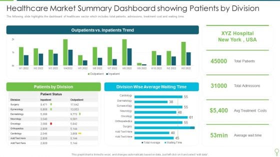 Healthcare Market Summary Dashboard Showing Patients By Division Demonstration PDF