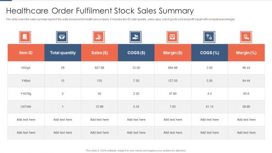 Healthcare Order Fulfilment Stock Sales Summary Structure PDF