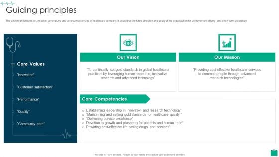 Healthcare Services Company Profile Guiding Principles Portrait PDF