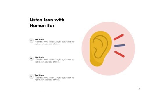 Hearing Icon Customer Care Hearing Conversation Complaint Icon Ppt PowerPoint Presentation Complete Deck