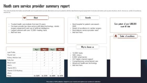 Heath Care Service Provider Summary Report Introduction PDF