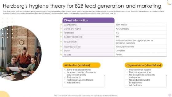 Herzbergs Hygiene Theory For B2B Lead Generation And Marketing Portrait PDF