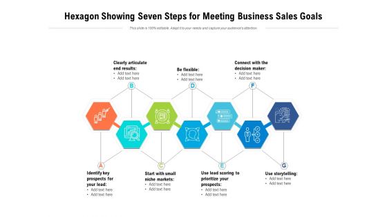 Hexagon Showing Seven Steps For Meeting Business Sales Goals Ppt PowerPoint Presentation File Styles PDF