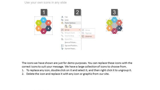 Hexagons And Icons For Corporate Marketing Powerpoint Template