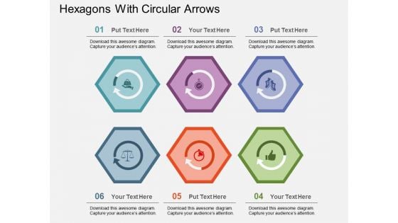 Hexagons With Circular Arrows Powerpoint Templates