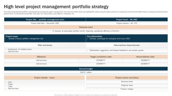 High Level Project Management Portfolio Strategy Sample PDF