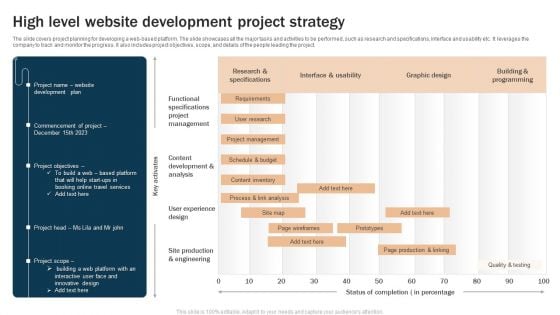 High Level Website Development Project Strategy Pictures PDF