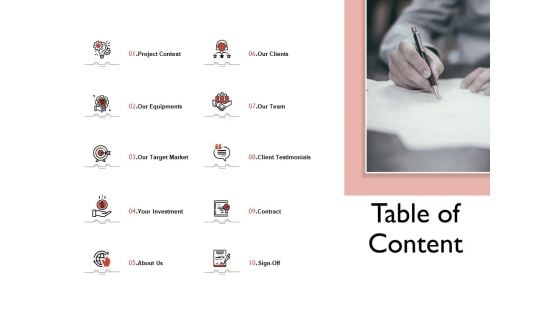 High Power Cleansing Work Table Of Content Ppt Show Background PDF