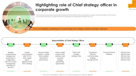 Highlighting Role Of Chief Strategy Officer In Corporate Growth Elements PDF